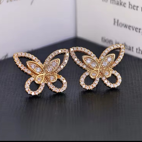 Rose Gold Filled Cubic Zirconia Butterfly Earrings - Picture 1 of 1